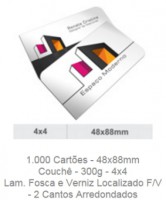 1.000 Cartões - 48x88mm Couchê - 300g - 4x4 Lam. Fosca e Verniz Localizado F/V - 2 Cantos Arredondados Produção 3 dias úteis